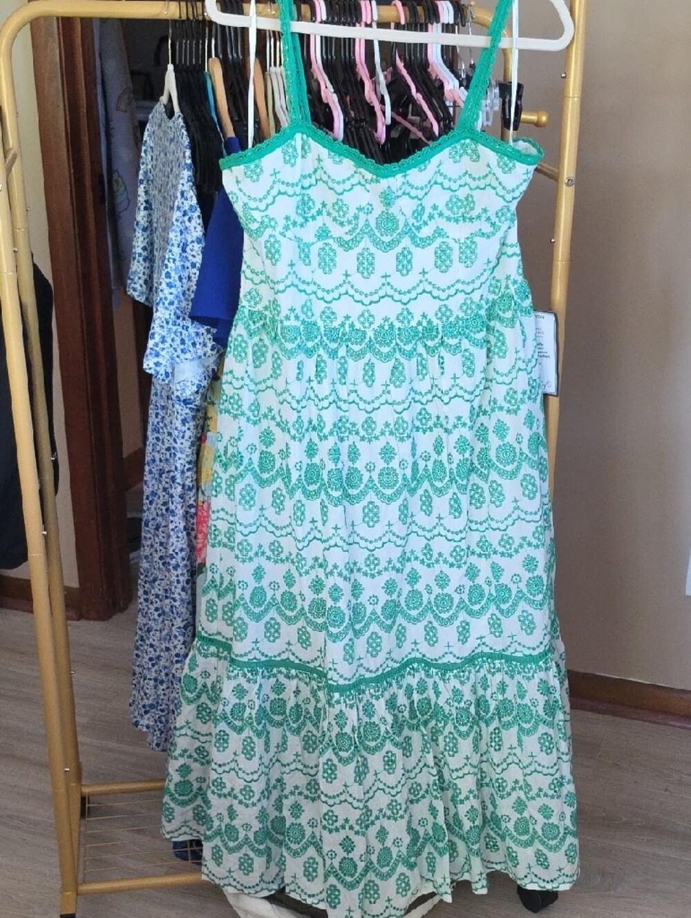 Nwt Adriana P White and Emerald Floral Lace-Trim Sundress